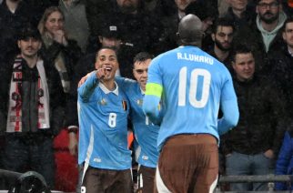 Youri Tielemans of Belgium celebrates with Leandro Trossard of Belgium and Romelu Lukaku of Belgium after scoring the 1-2 goal during a friendly football game between the national teams of England and Belgium in preparation on the UEFA Euro 2024 tournament, on March 26, 2024 in Wembley Stadium, London, England, United Kingdom. (Photo by Maarten Straetemans/Isosport/Content Curation/Sipa USA) 
2024.03.26 Londyn
pilka nozna , miedzynarodowy mecz towarzyski
Anglia - Belgia
Foto Maarten Straetemans/Isosport/Content Curation/SIPA USA/PressFocus

!!! POLAND ONLY !!!